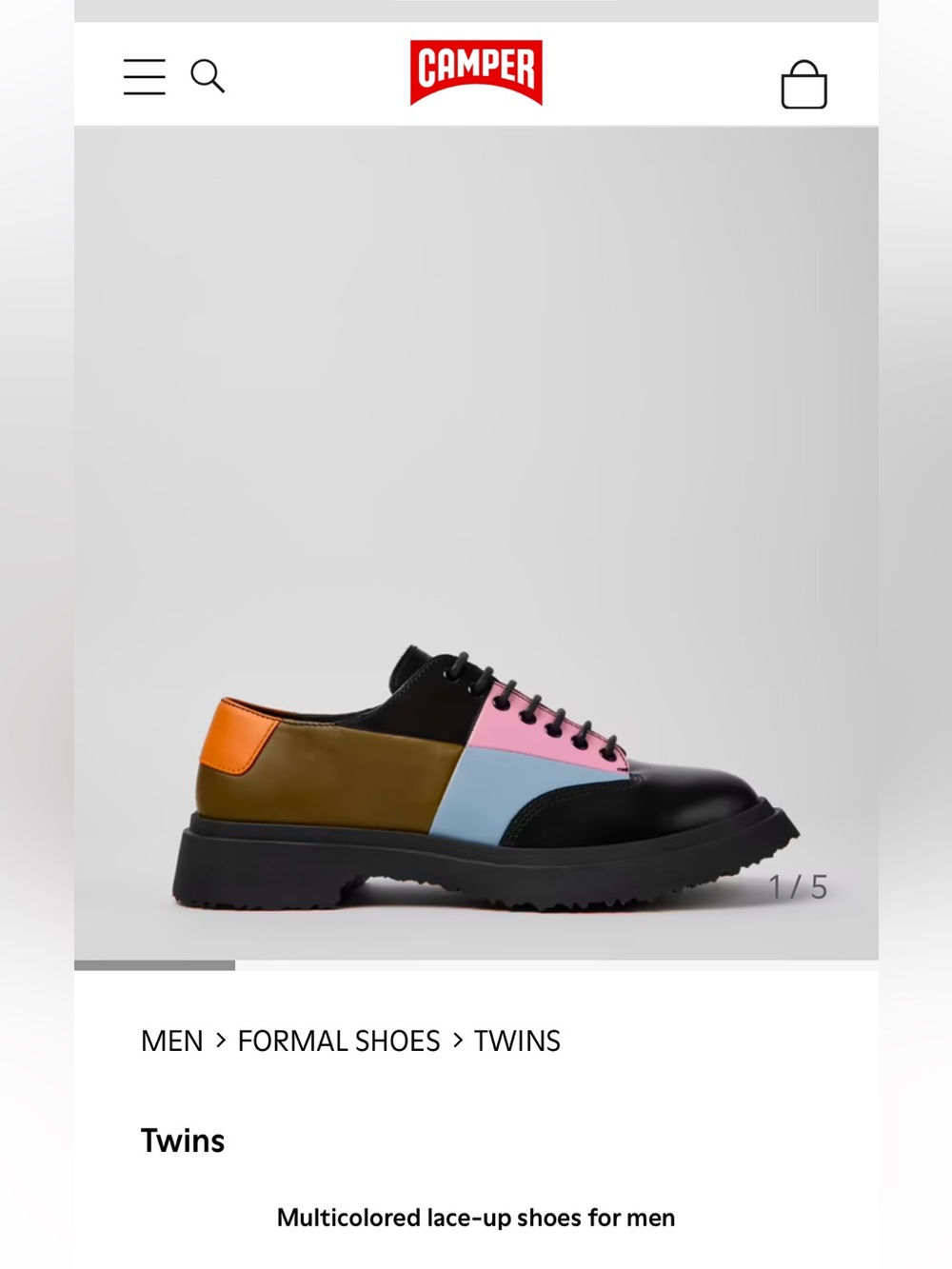 Like New CAMPER TWINS Leather Chunky Colorblock Lace-Up Shoes Size 38